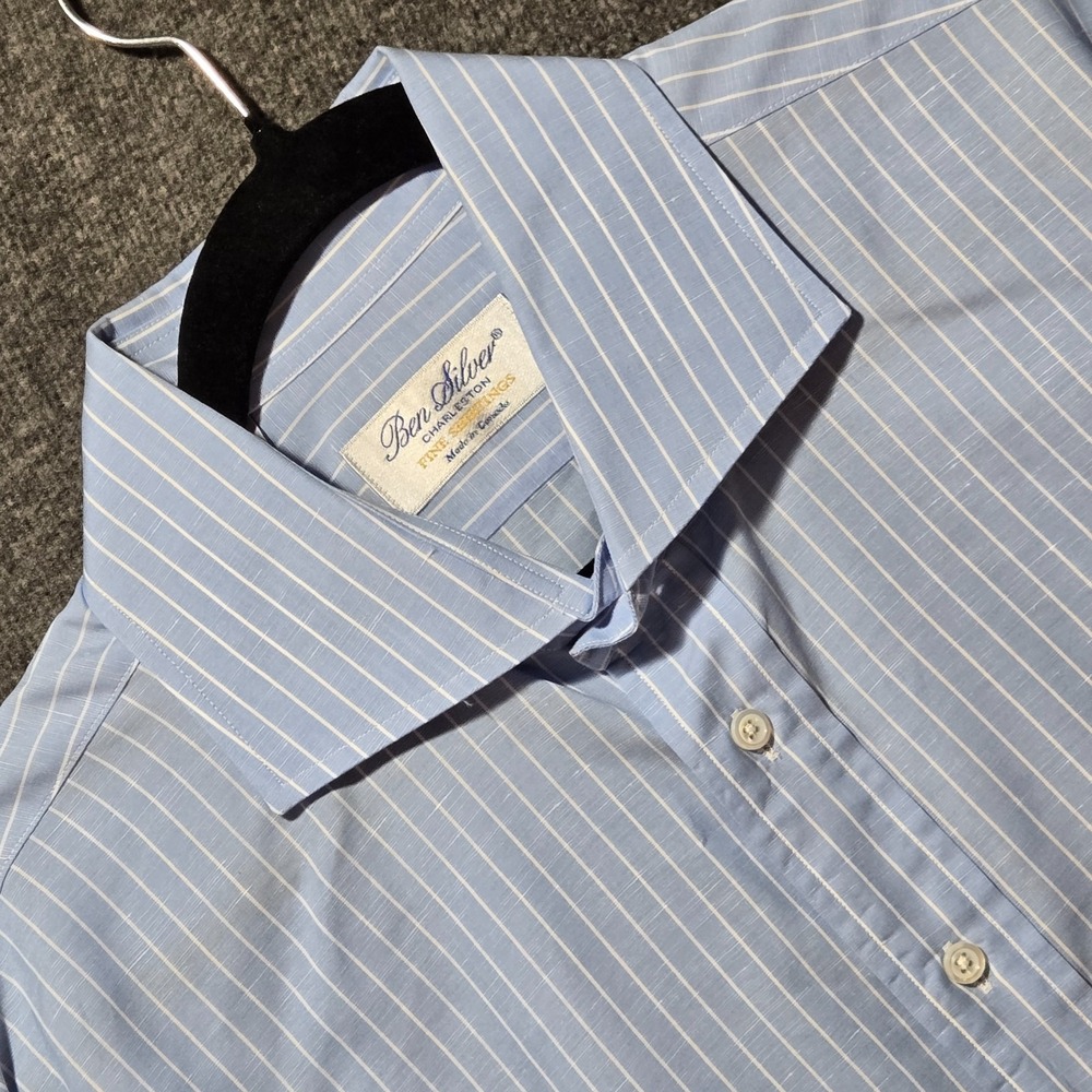 Ben Silver Charleston Shirt Mens‎ 17-33 Blue Stripe Long Sleeve Button Up Cotton